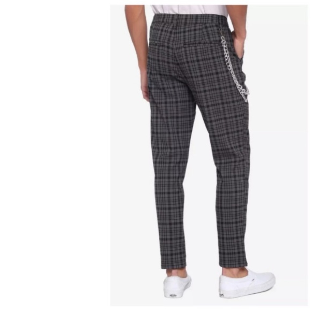 Hot Topic Slim Fit Plaid Chain Punk Gothic Stretch Trouser Pant 34x30 Grey Black